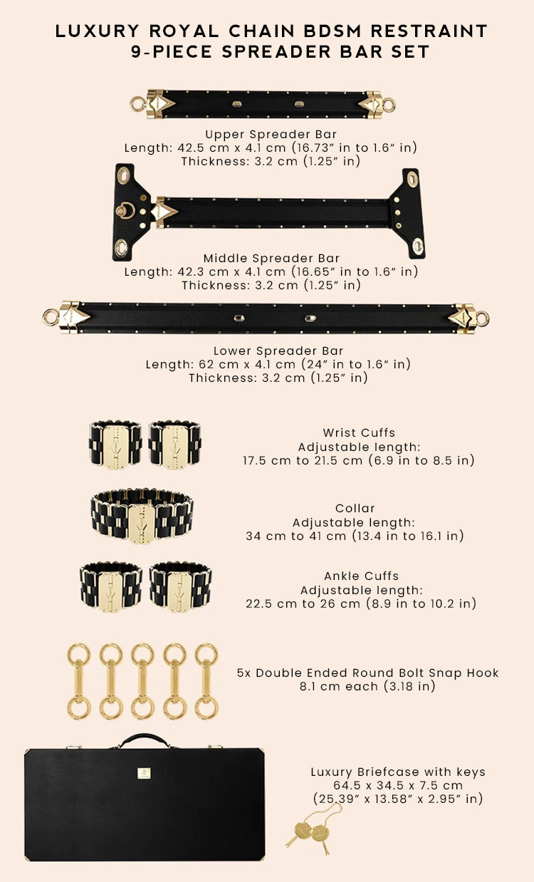 Luxury Royal Chain BDSM Spreader Bar System (9-piece restraint set)