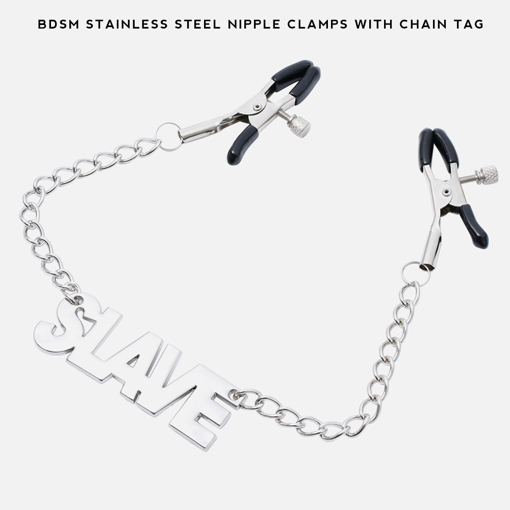 BDSM Stainless Steel Nipple Clamps with Chain Tag