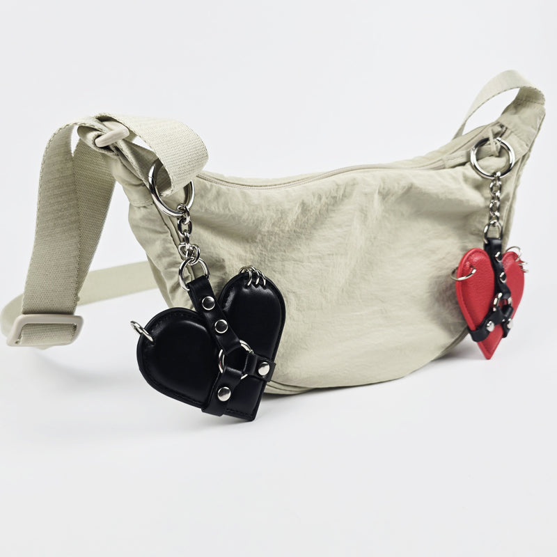 Pierced Red or Black Heart with Black Harness Keychain