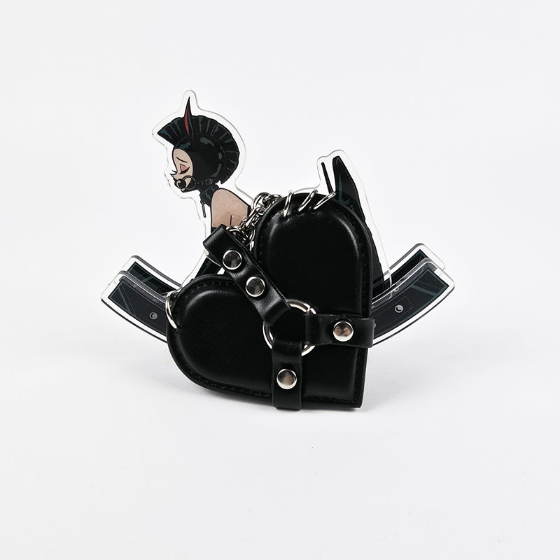 Pierced Red or Black Heart with Black Harness Keychain