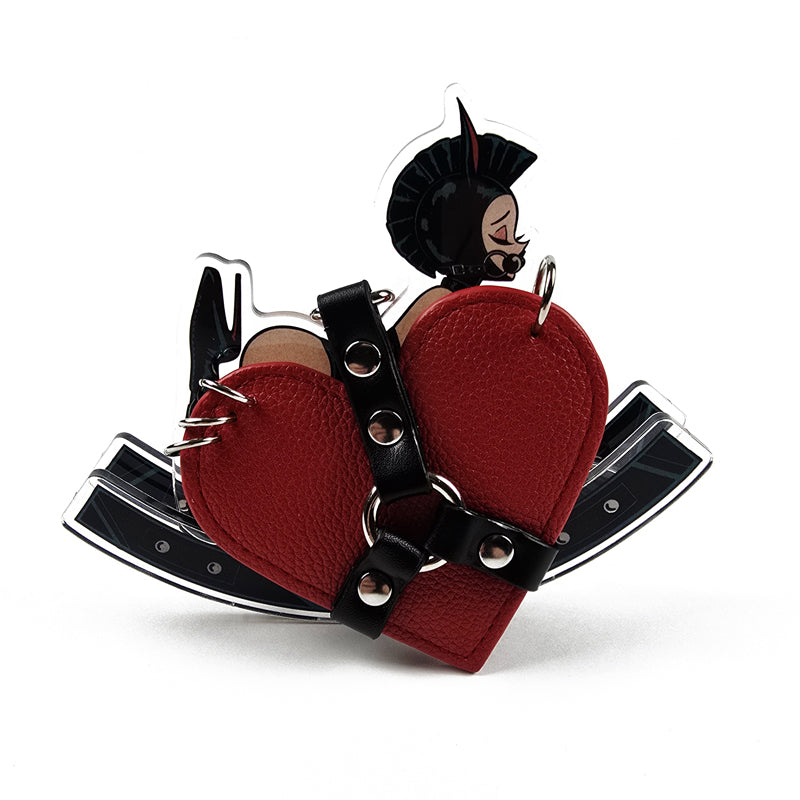 Pierced Red or Black Heart with Black Harness Keychain