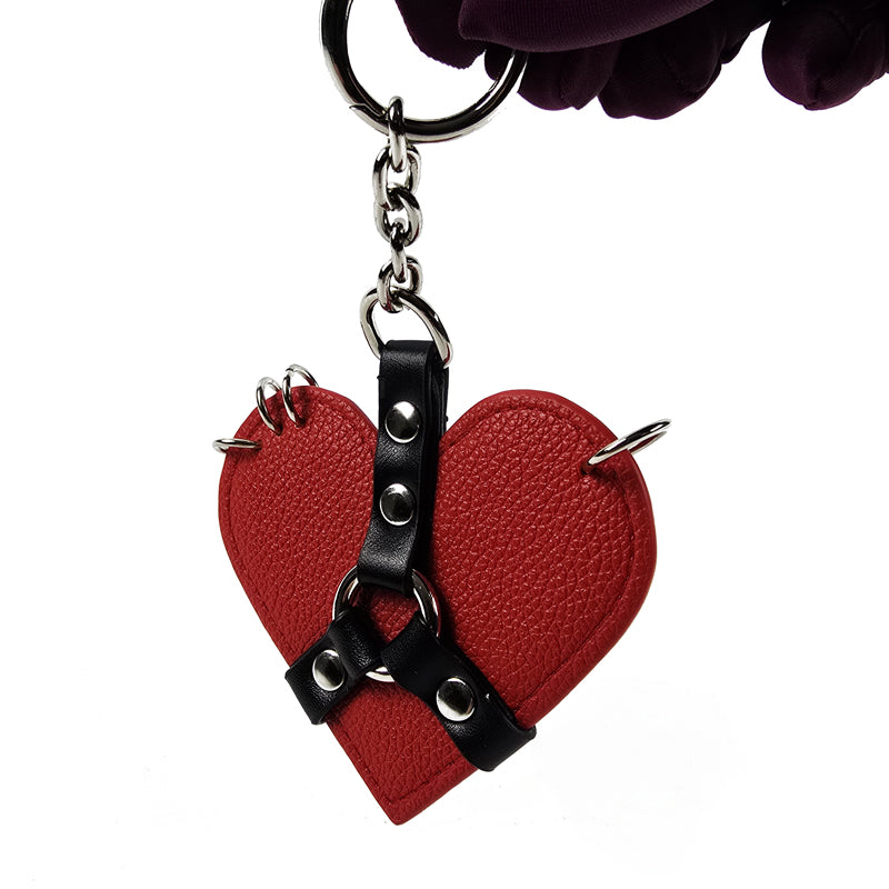 Pierced Red or Black Heart with Black Harness Keychain