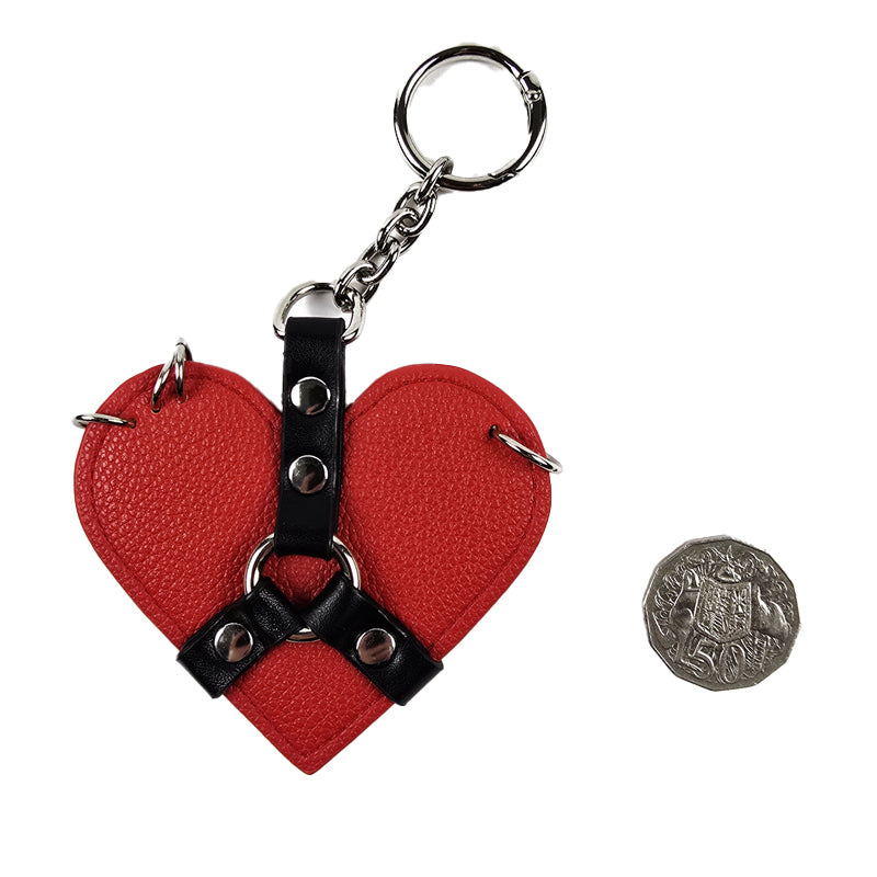 Pierced Red or Black Heart with Black Harness Keychain