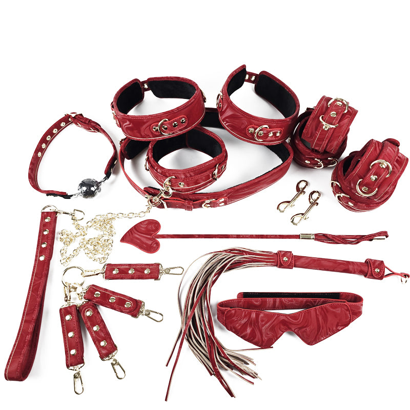 OZGAGA Deluxe Red Passion Velvet Bondage Restraint Spanking Kit (15pc)