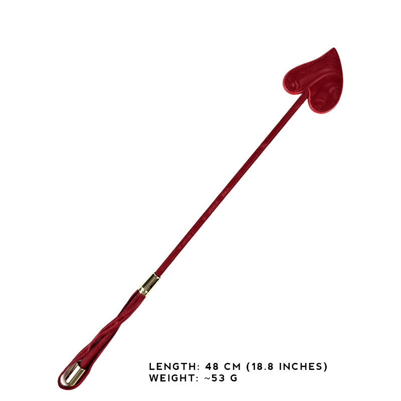 Red heart-shaped spanking paddle with gold accents on a white background. OZGAGA Deluxe Red Passion Velvet Bondage Restraint Spanking Kit (15pc)