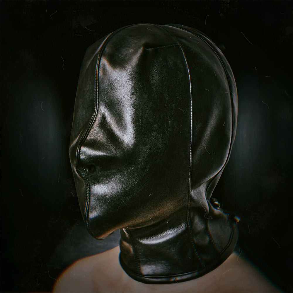 Premium Vegan Leather Gimp Bondage Hood Full Sensory Deprivation Mask with Breathable Nose Holes