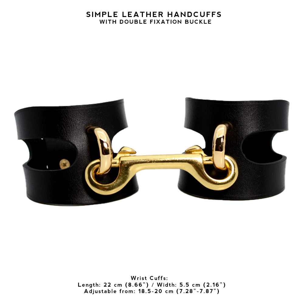 Simple Vegetable-Tanned Leather Handcuffs with Double Fixation Buckle