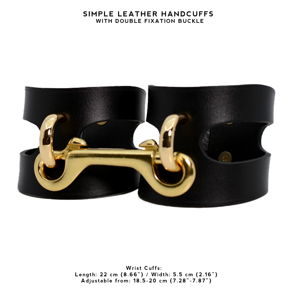 Simple Vegetable-Tanned Leather Handcuffs with Double Fixation Buckle