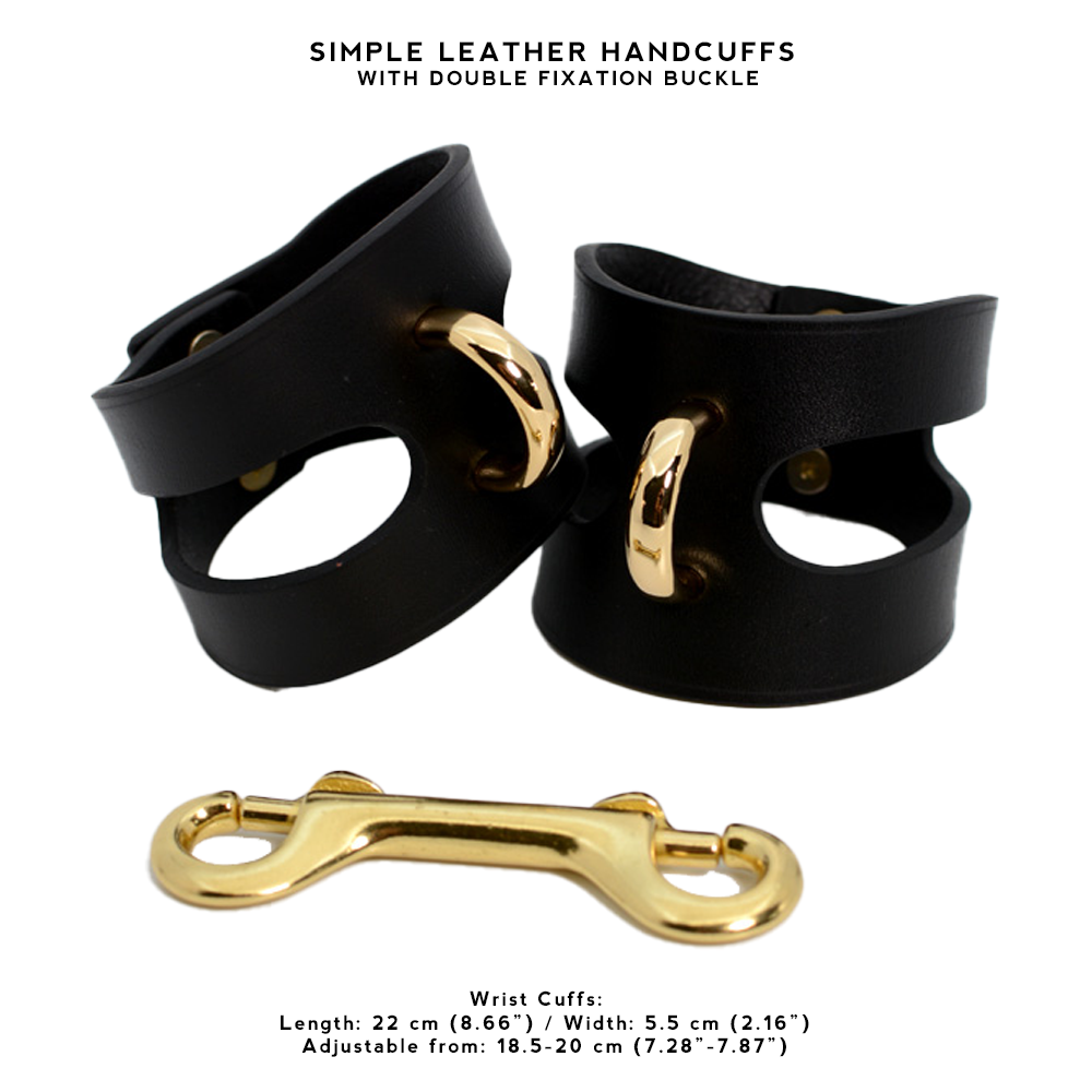 Simple Vegetable-Tanned Leather Handcuffs with Double Fixation Buckle