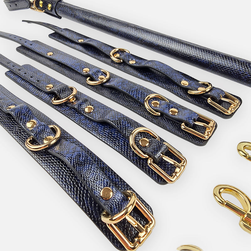 OZGAGA® Vegan Leather Snakeskin-Textured Spreader Bar Set with Wrist & Ankle Cuffs