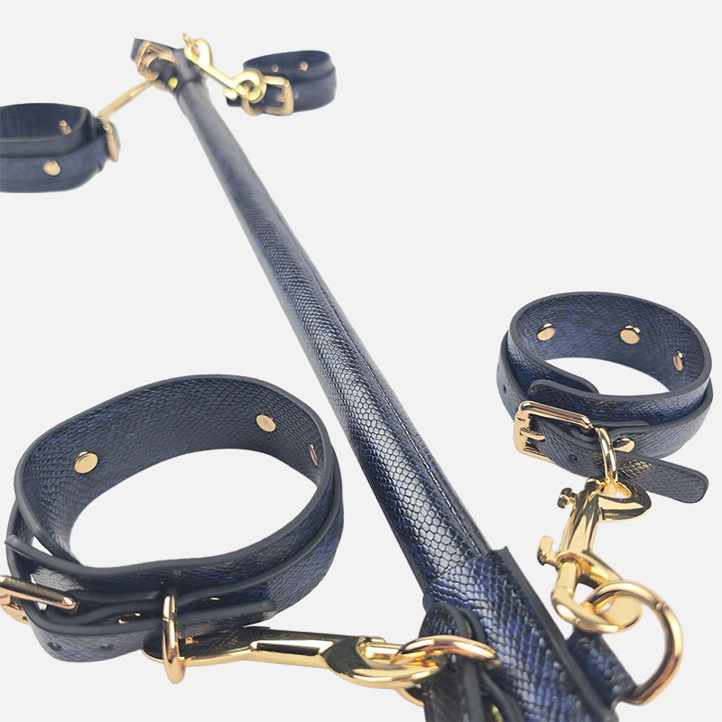 OZGAGA® Vegan Leather Snakeskin-Textured Spreader Bar Set with Wrist & Ankle Cuffs