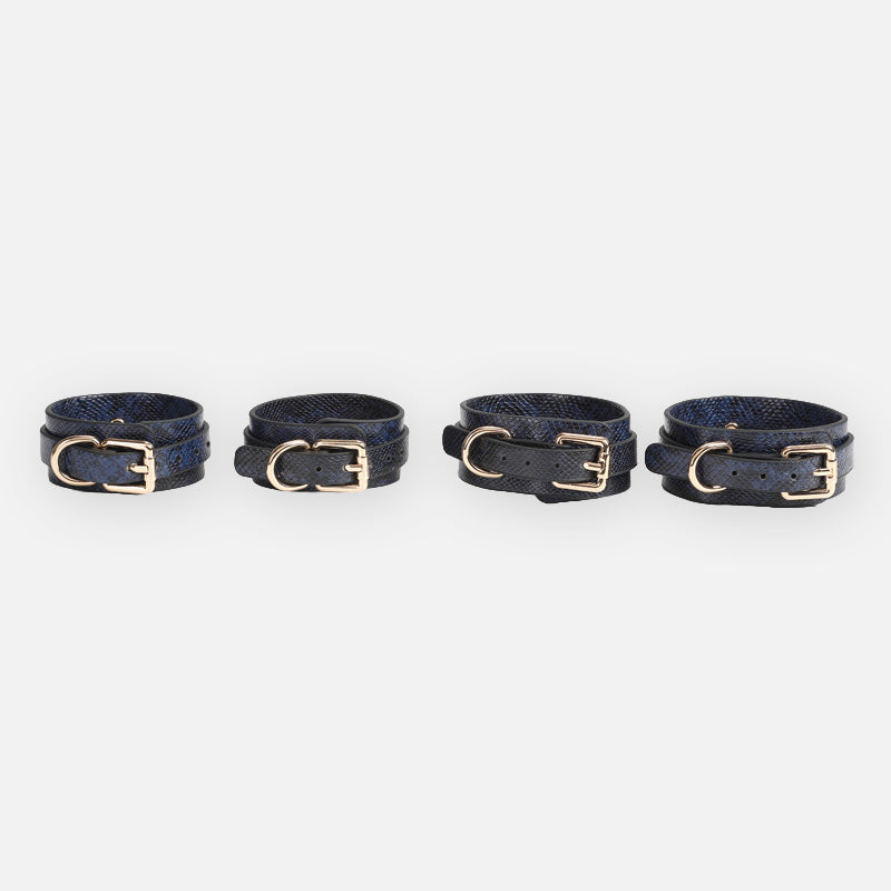 OZGAGA® Vegan Leather Snakeskin-Textured Spreader Bar Set with Wrist & Ankle Cuffs
