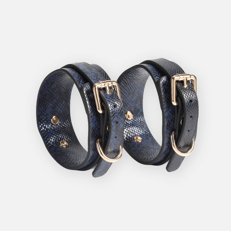 OZGAGA® Vegan Leather Snakeskin-Textured Spreader Bar Set with Wrist & Ankle Cuffs