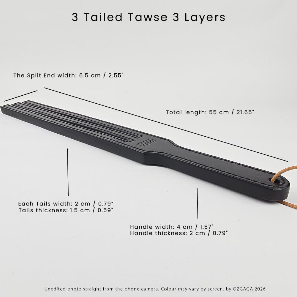 3-tail leather tawse handcrafted from three layers of Italian cowhide