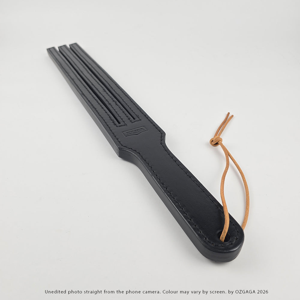 3-tail leather tawse handcrafted from three layers of Italian cowhide