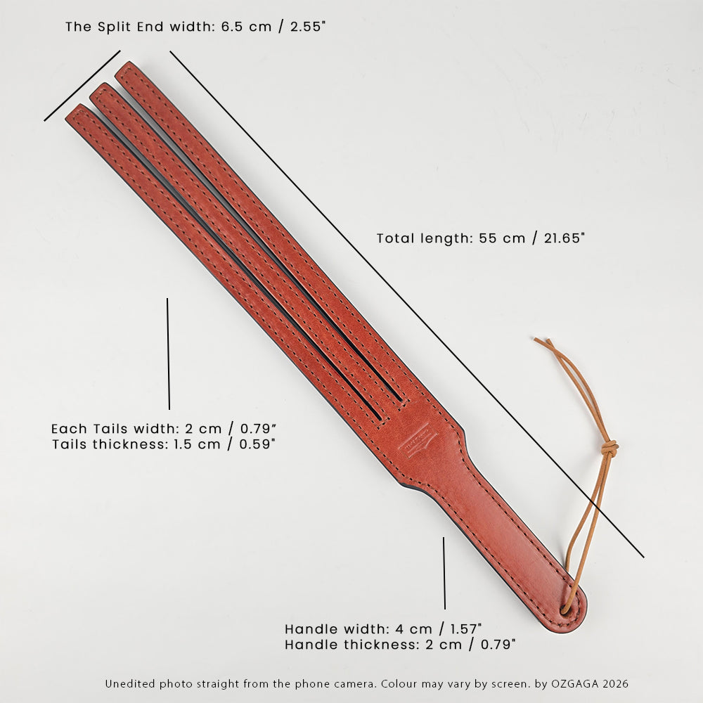 3-tail leather tawse handcrafted from three layers of Italian cowhide