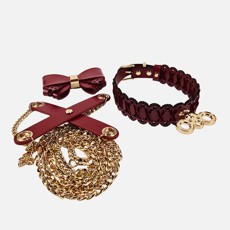 Wind-Up Doll Play Collar with Cross Brace Leash | Swappable Key & Bowtie