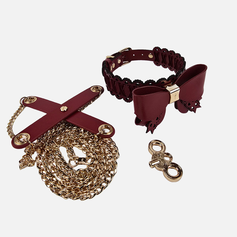 Wind-Up Doll Play Collar with Cross Brace Leash | Swappable Key & Bowtie