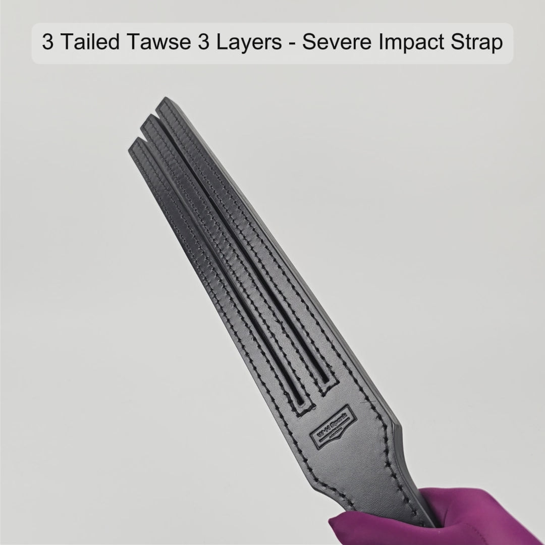 3-tail leather tawse handcrafted from three layers of Italian cowhide