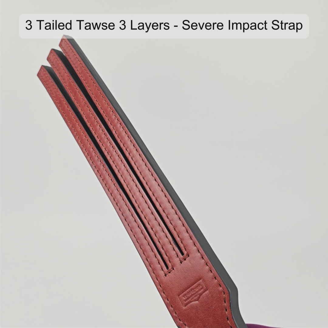 3-tail leather tawse handcrafted from three layers of Italian cowhide