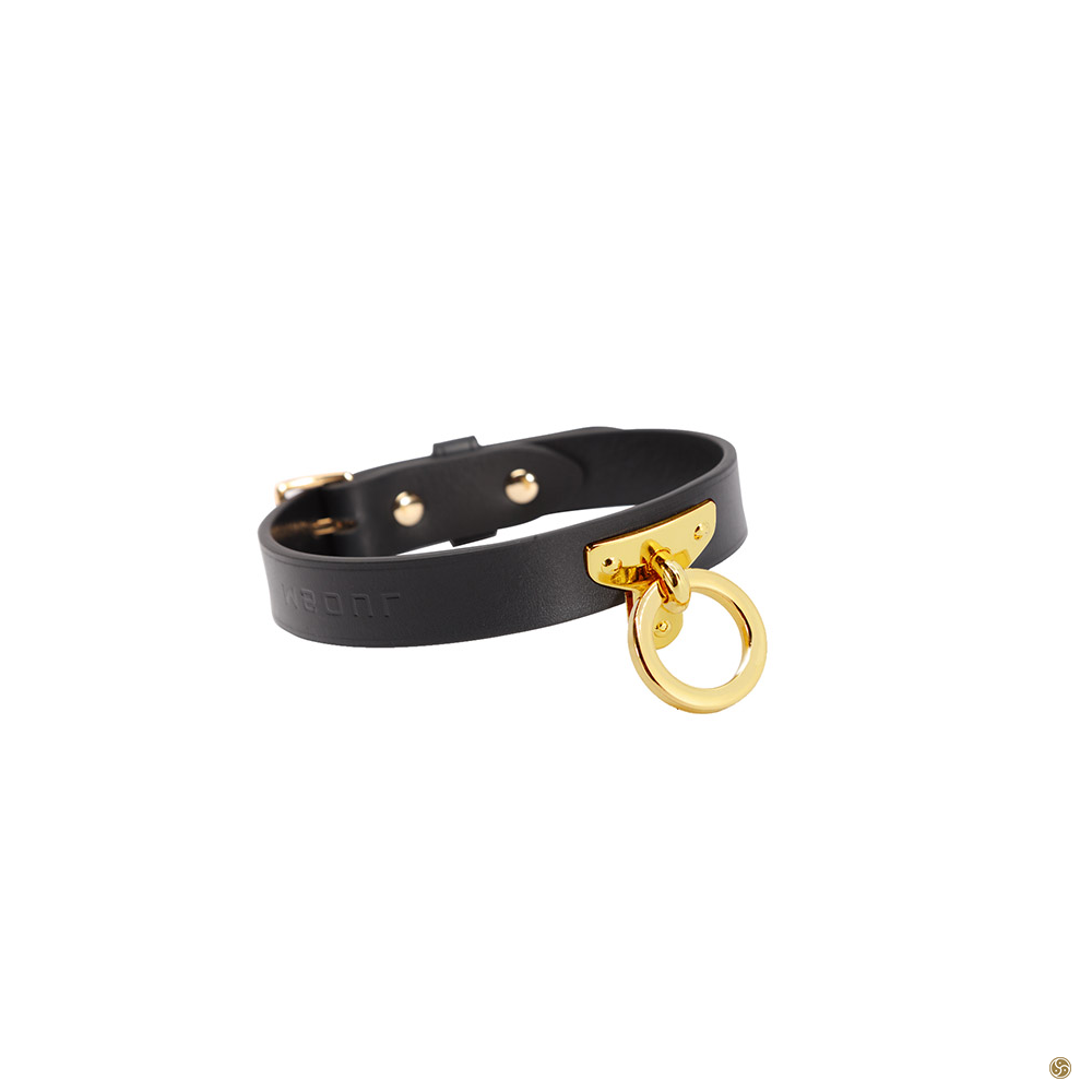BDSM Golden O Ring Leather Collar With Leash OZGAGA BDSM Golden O Ring Leather Collar With Leash OZGAGA