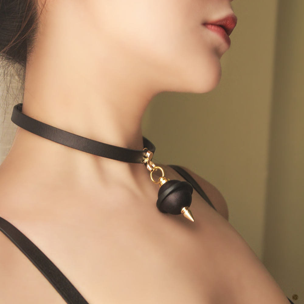 BDSM K9 Silent Bell Genuine Leather Choker