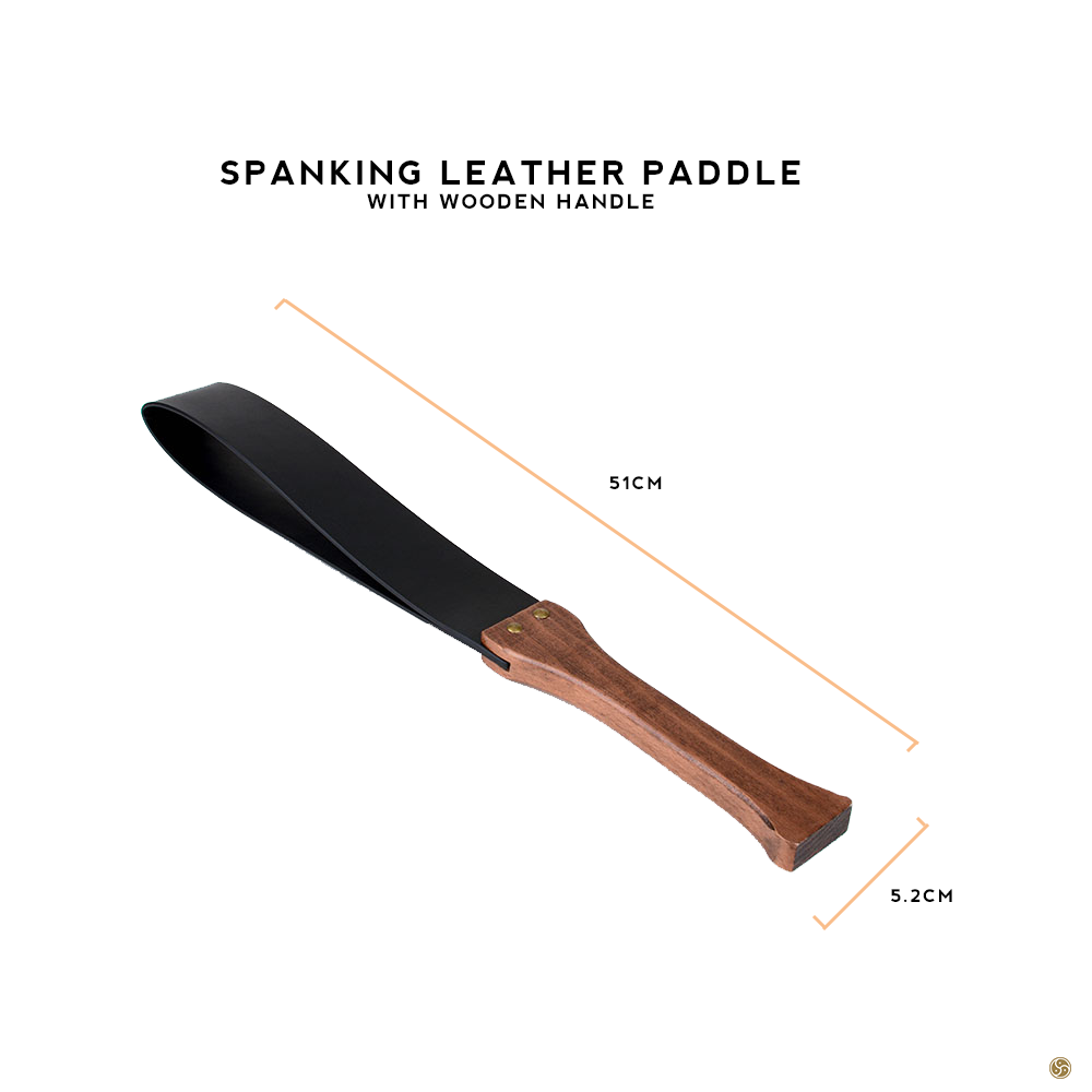 Deluxe BDSM Leather Spanking Paddle with Wooden Handle